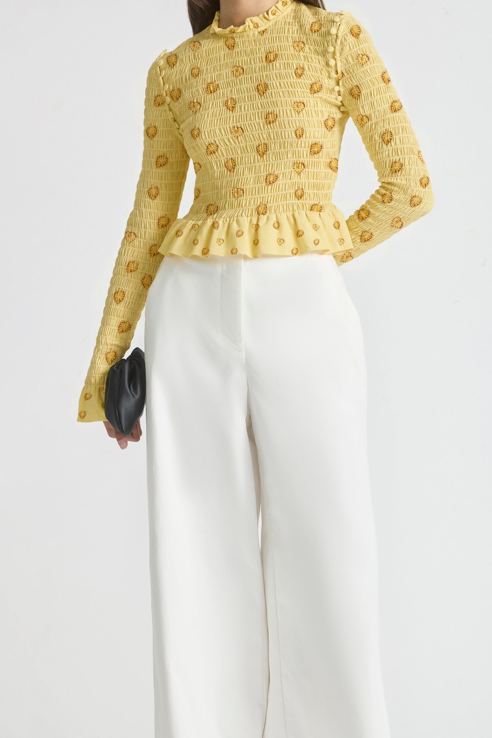 AURA SHIRRED LONG-SLEEVE TOP
