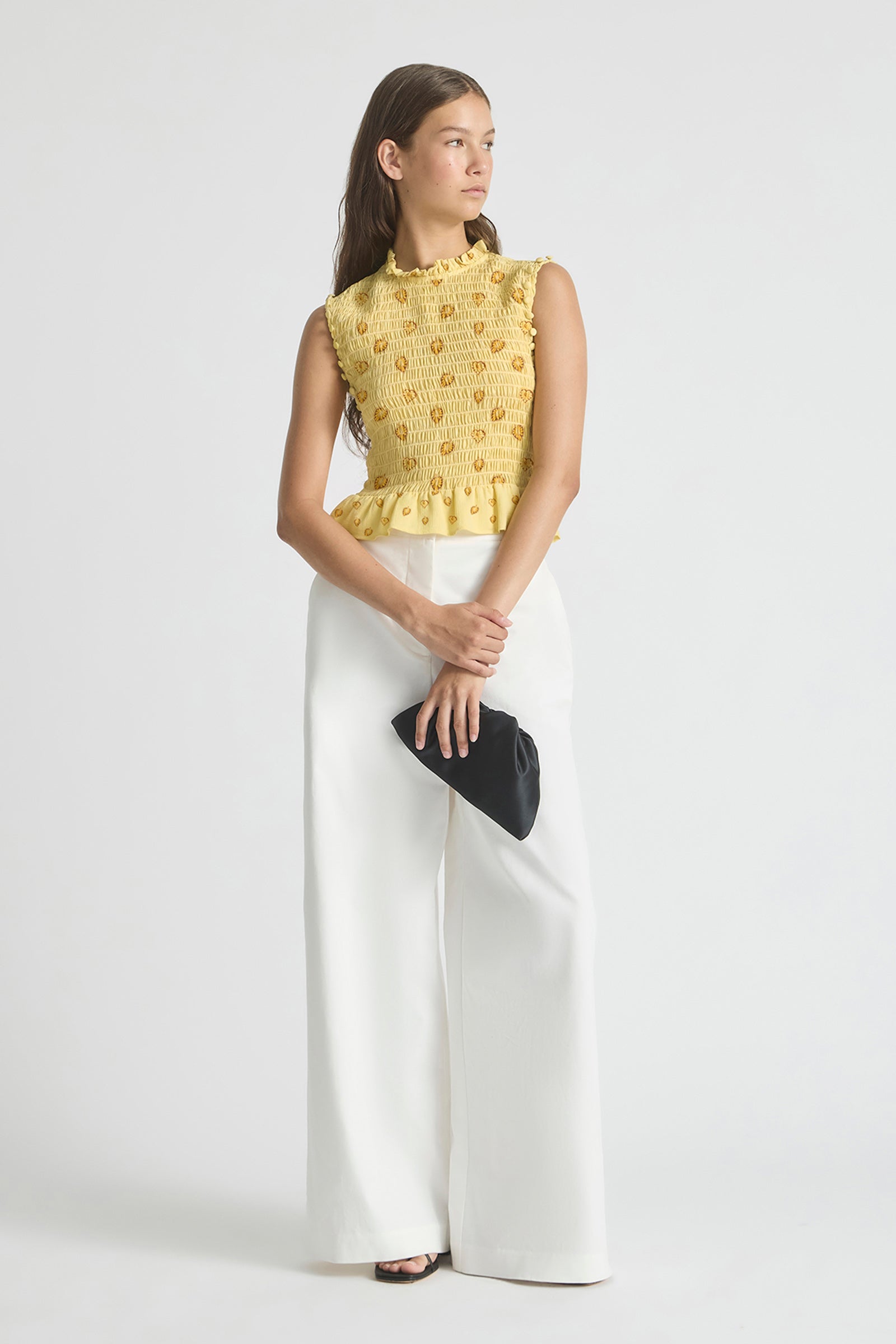 AURA SHIRRED LONG-SLEEVE TOP