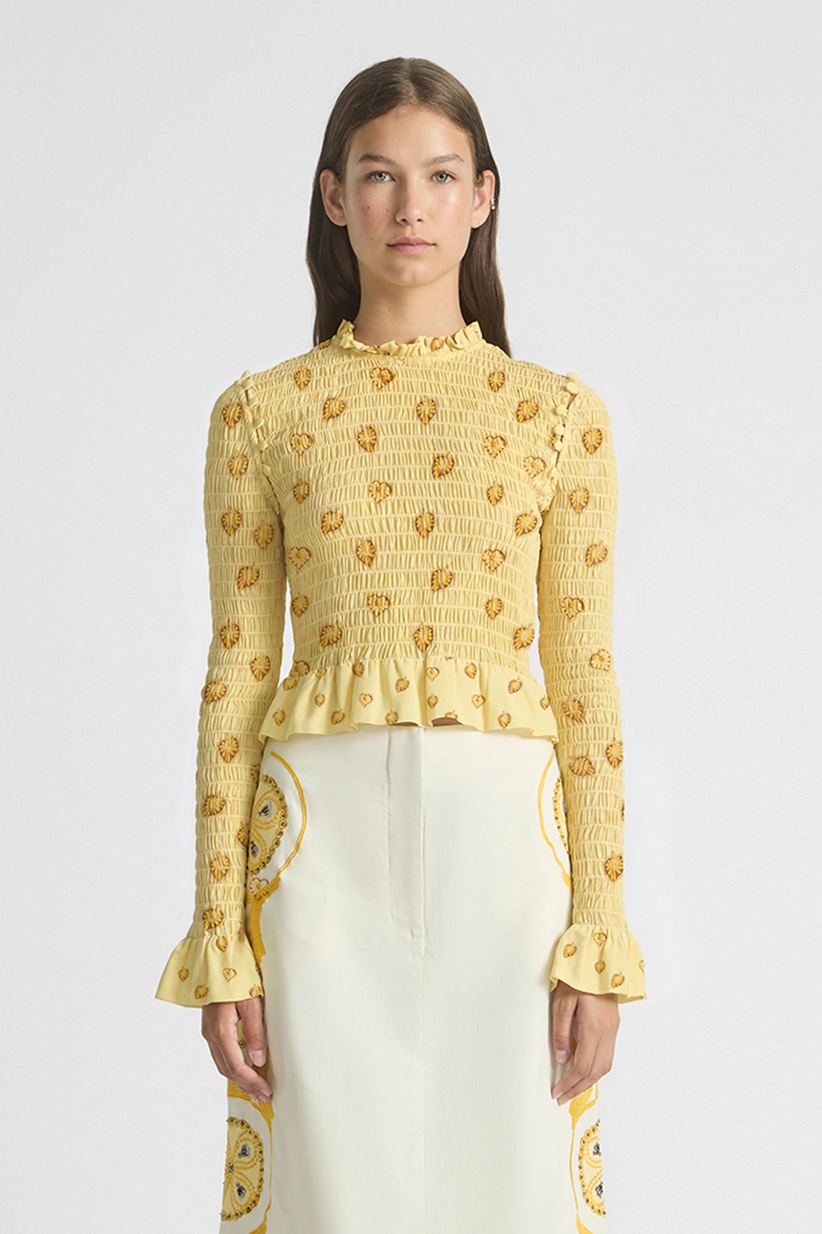 AURA SHIRRED LONG-SLEEVE TOP