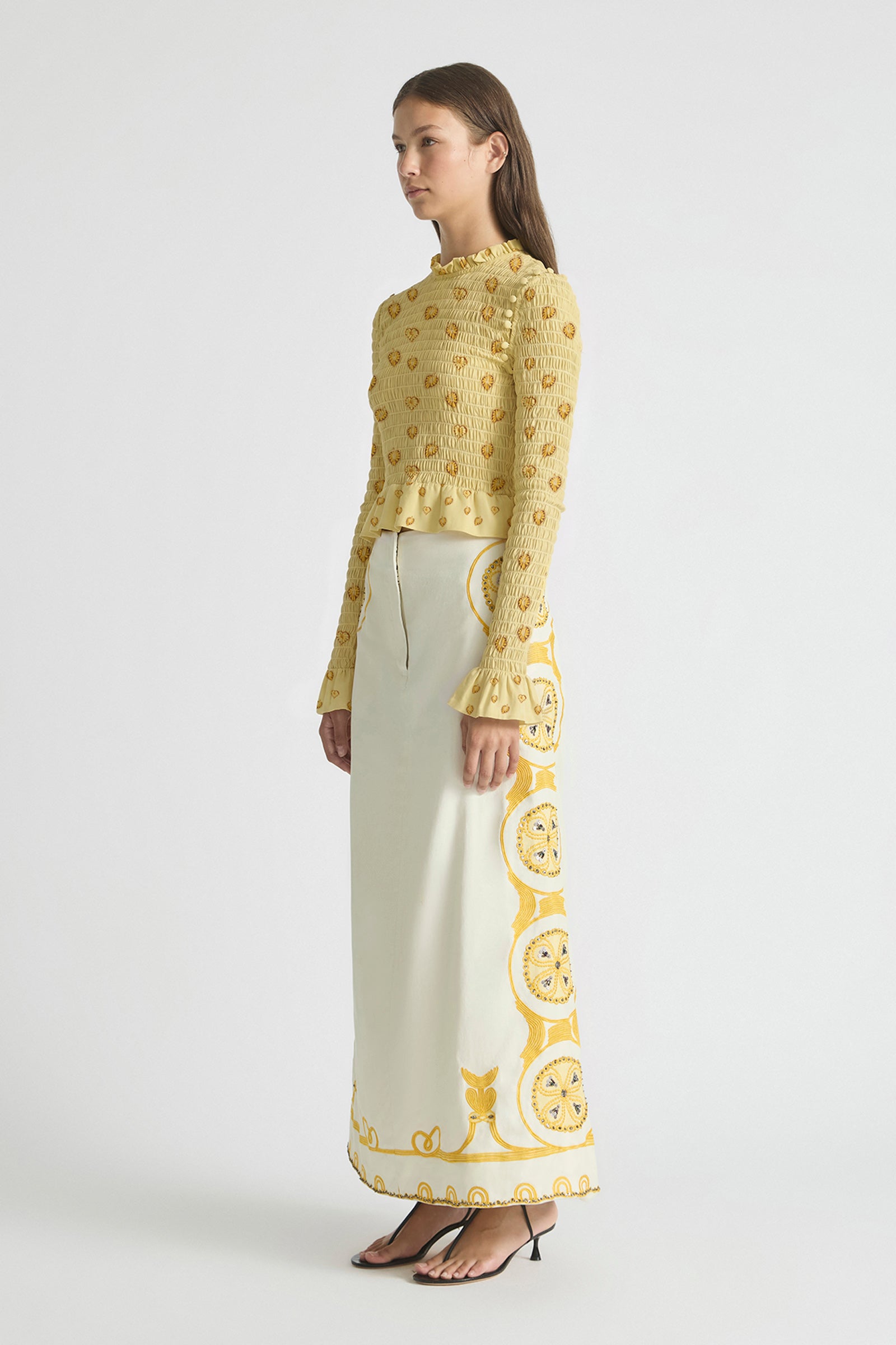 AURA SHIRRED LONG-SLEEVE TOP