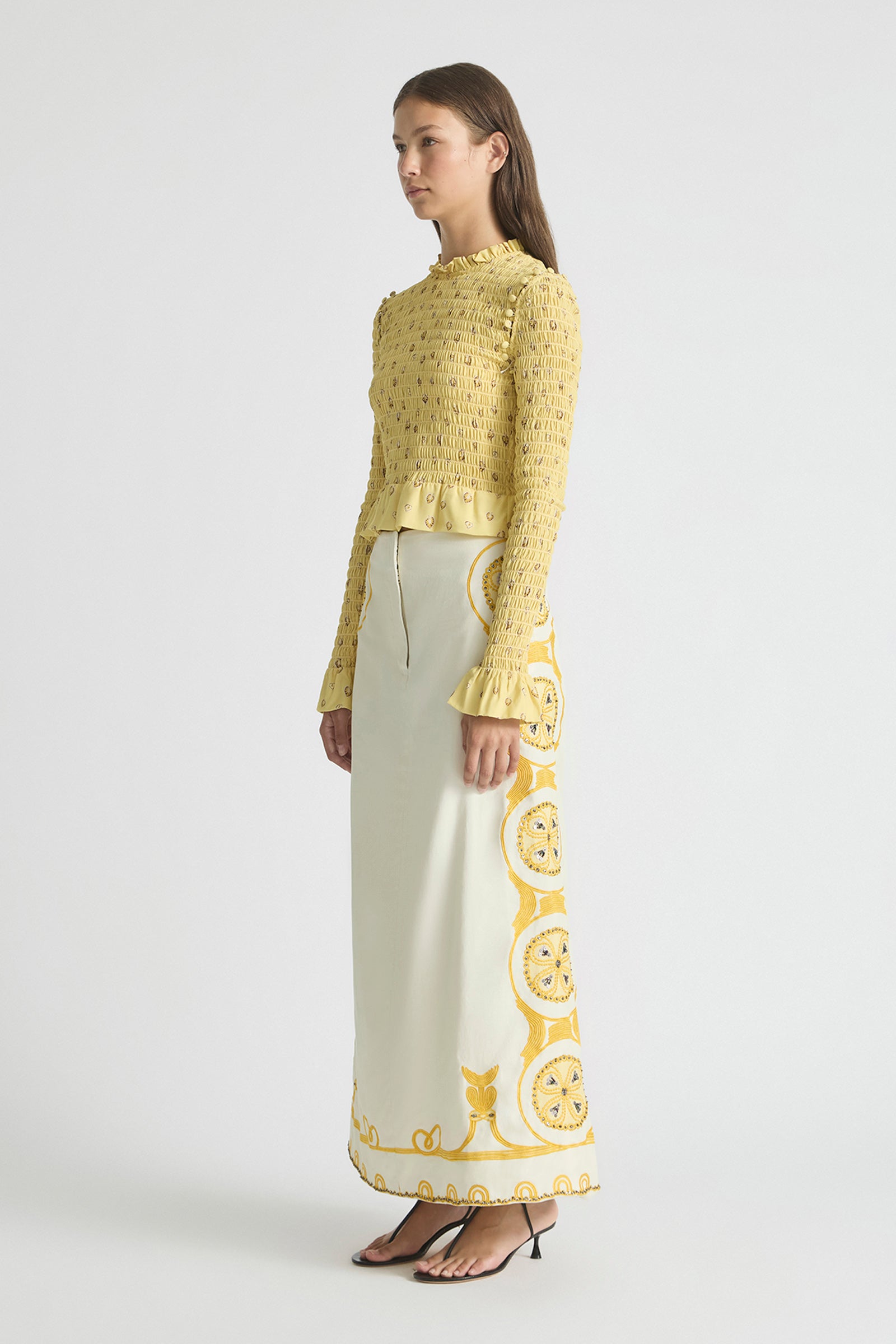 AURA SHIRRED LONG-SLEEVE TOP