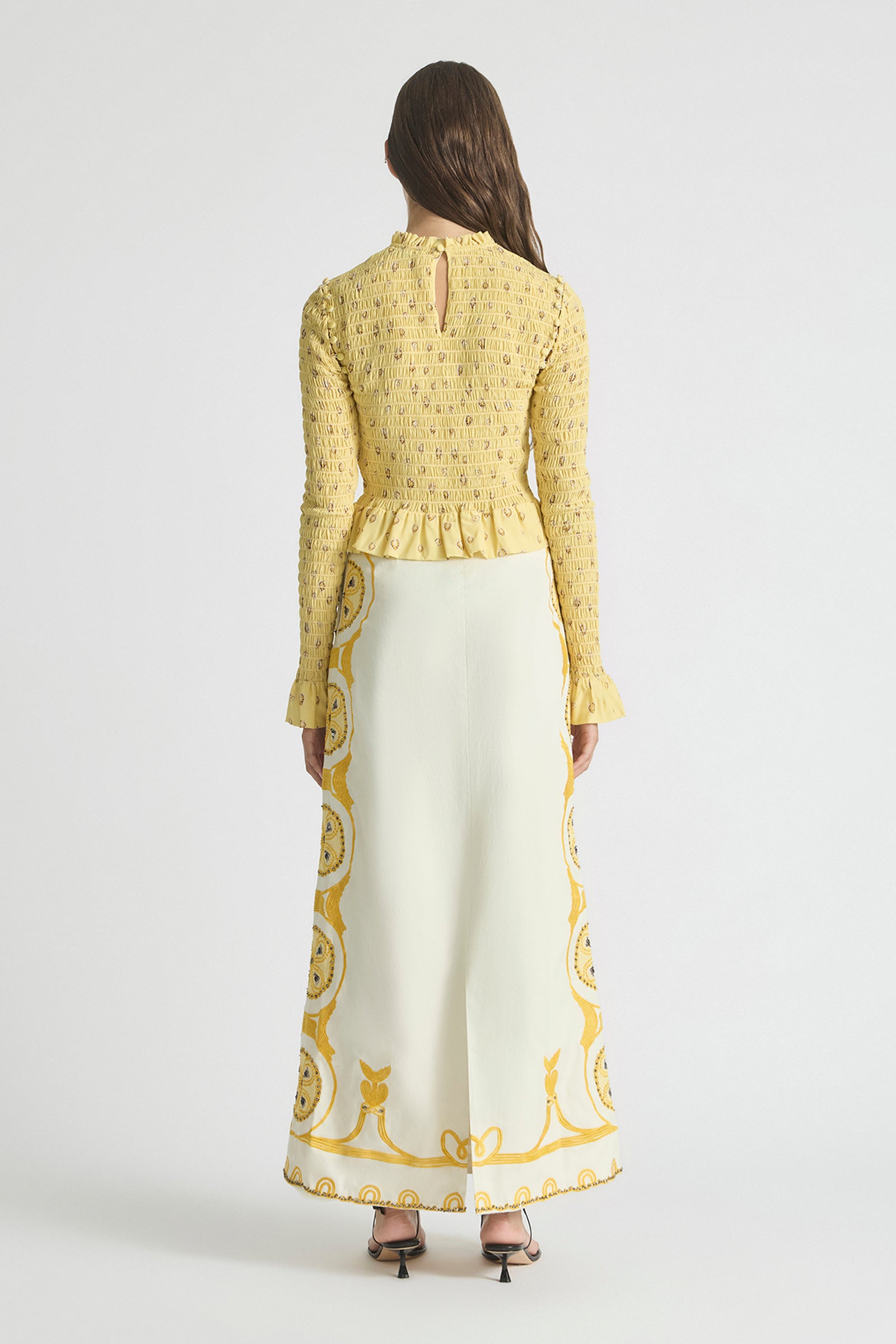 AURA SHIRRED LONG-SLEEVE TOP