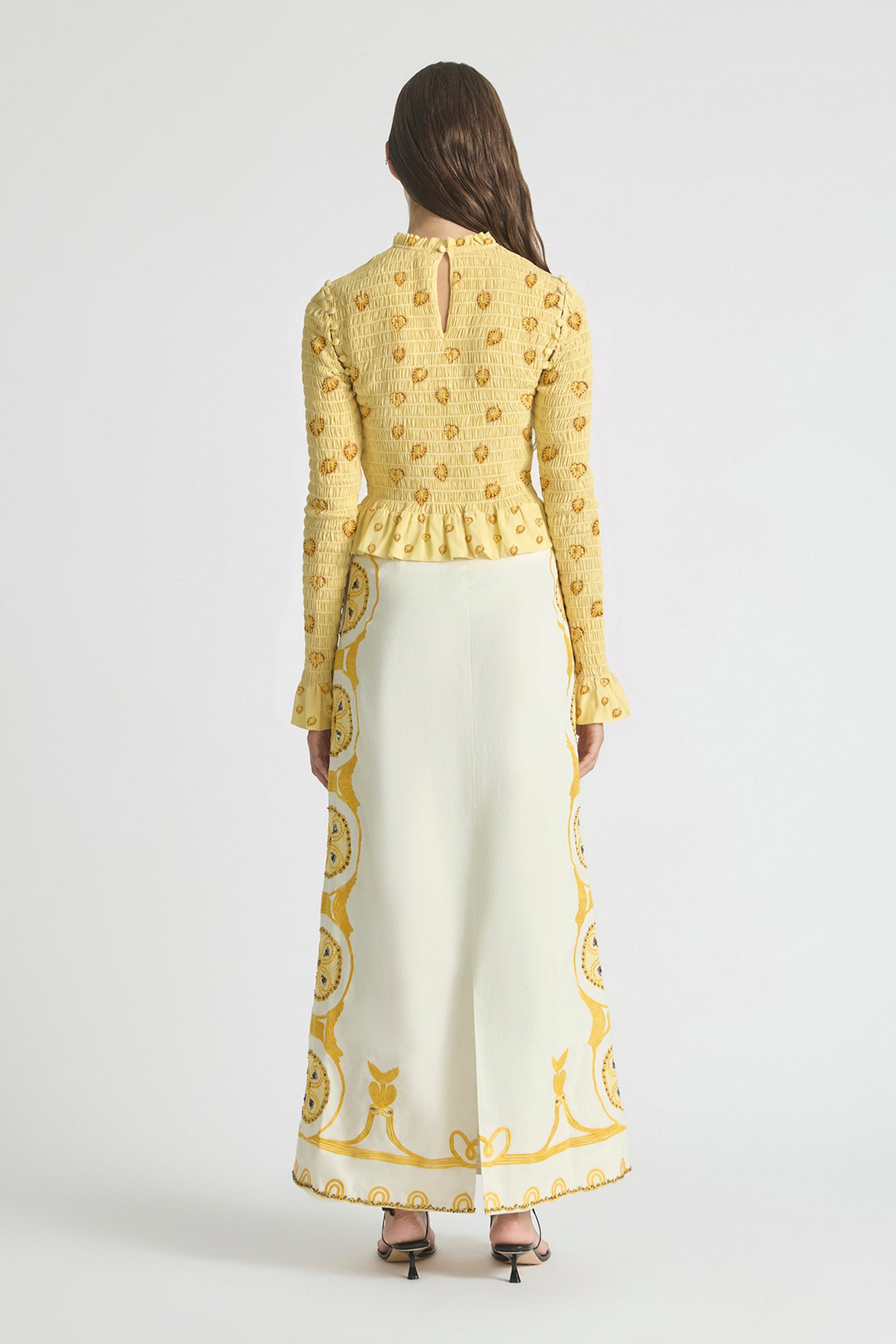 AURA SHIRRED LONG-SLEEVE TOP