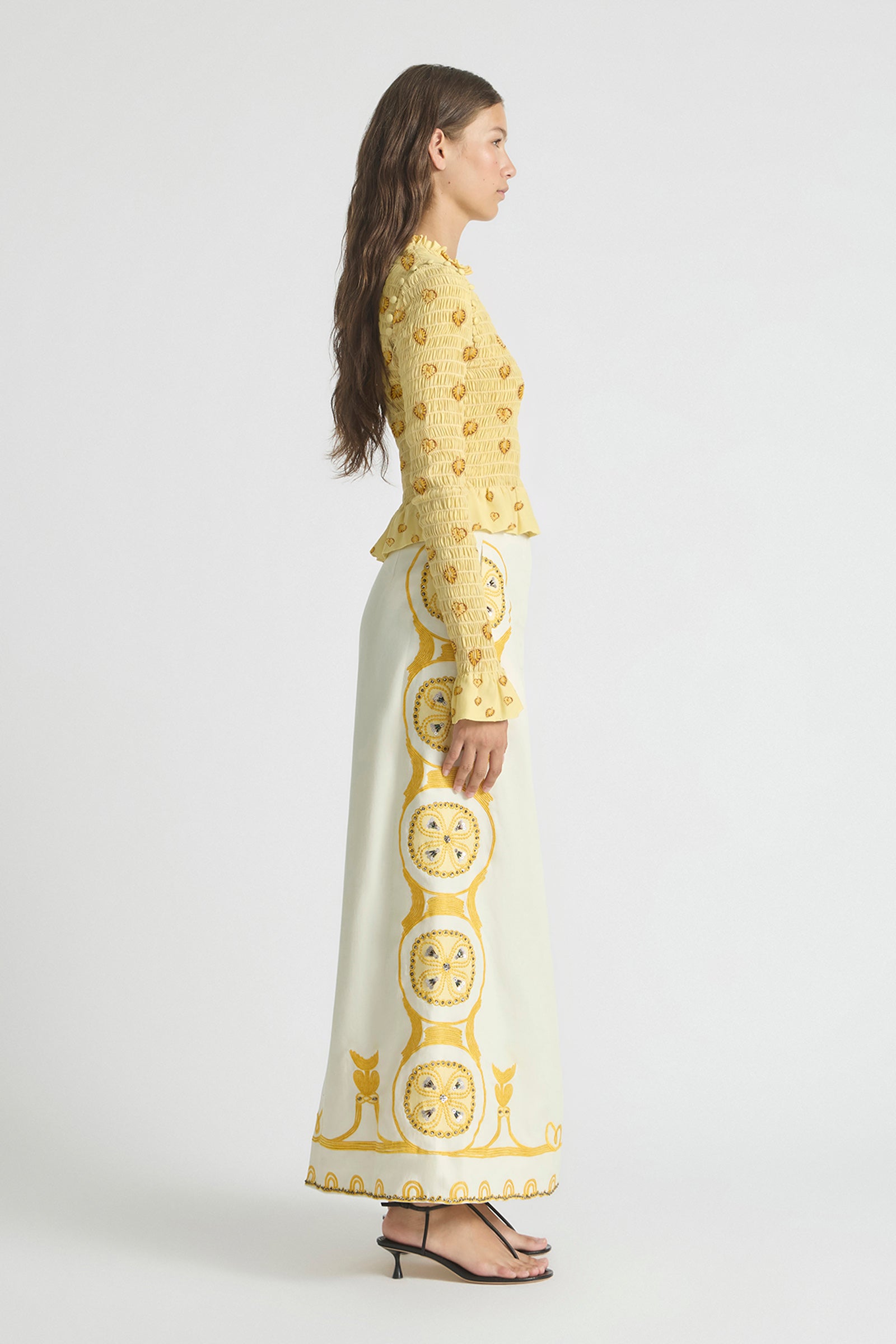 AURA SHIRRED LONG-SLEEVE TOP