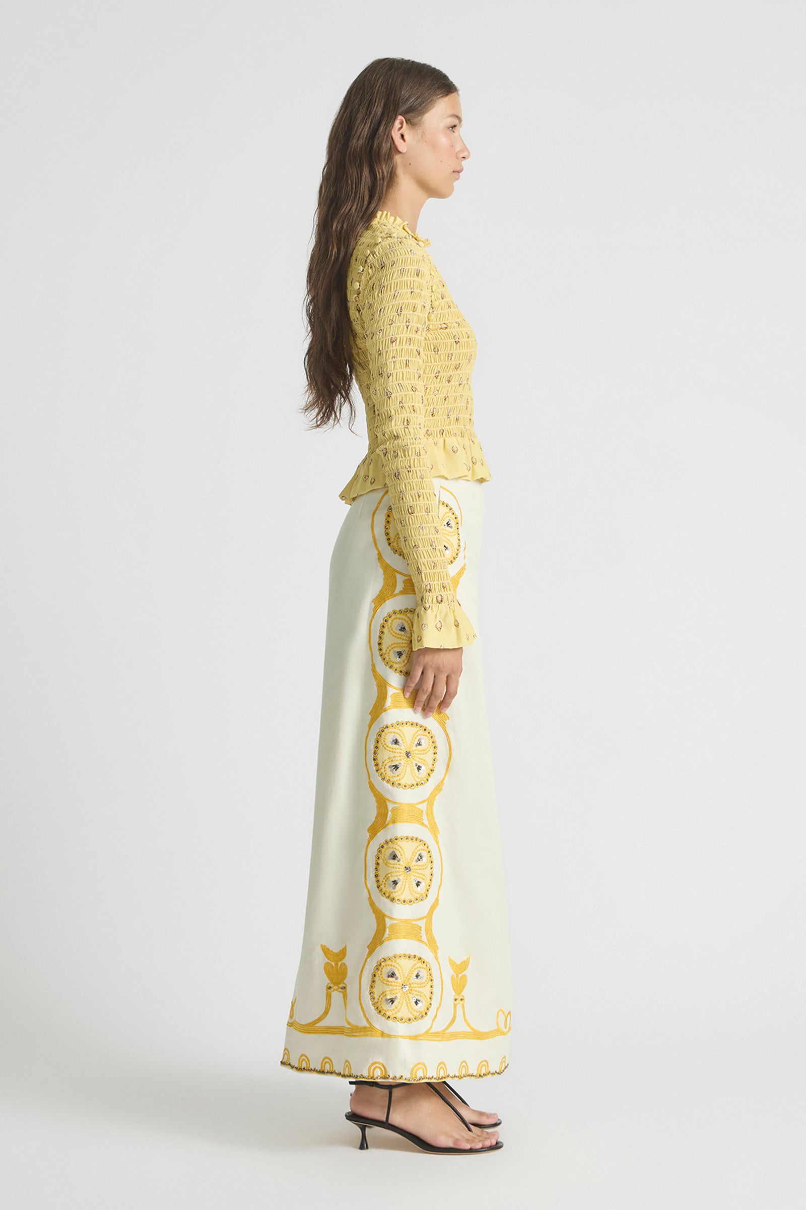 AURA SHIRRED LONG-SLEEVE TOP