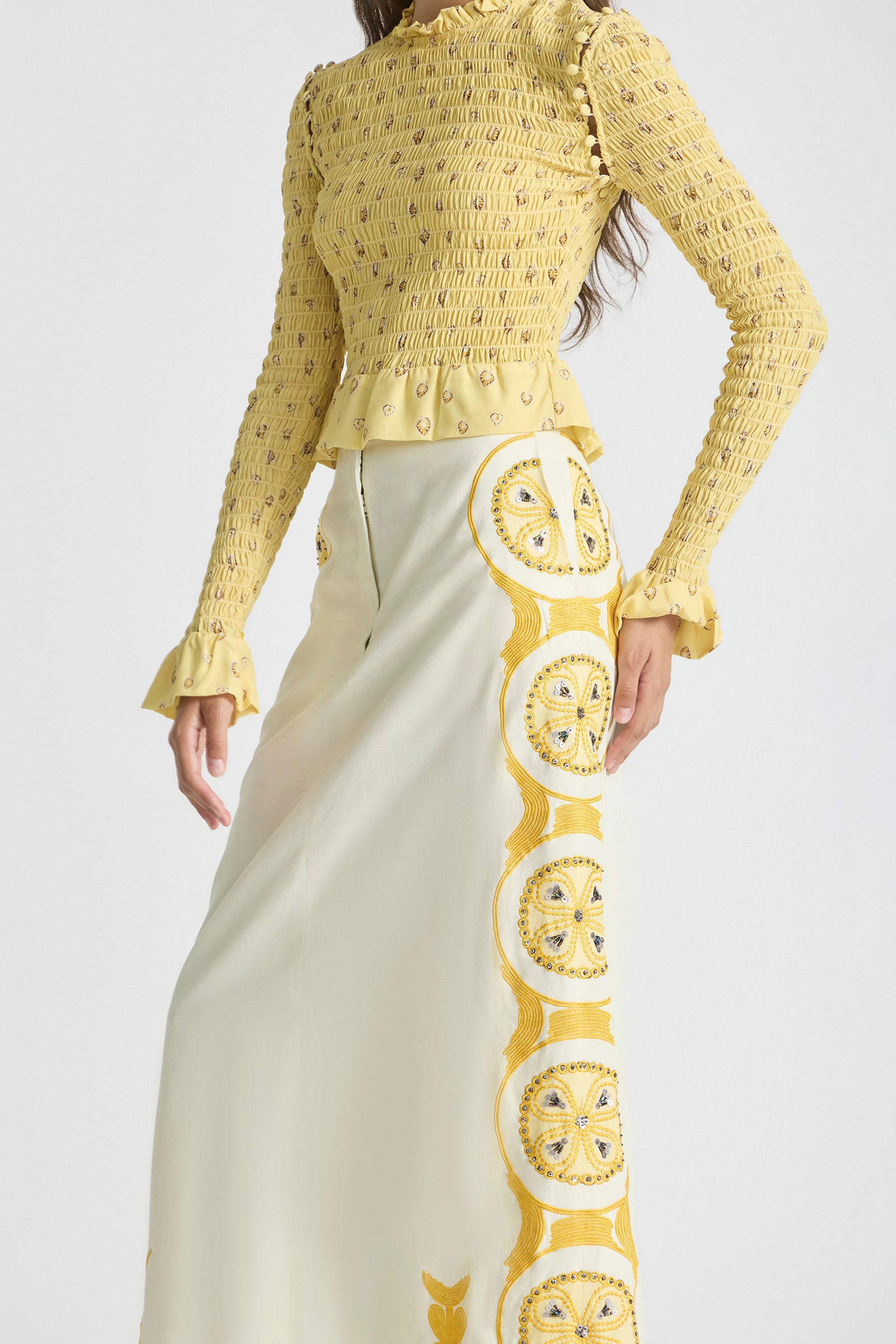 AURA SHIRRED LONG-SLEEVE TOP