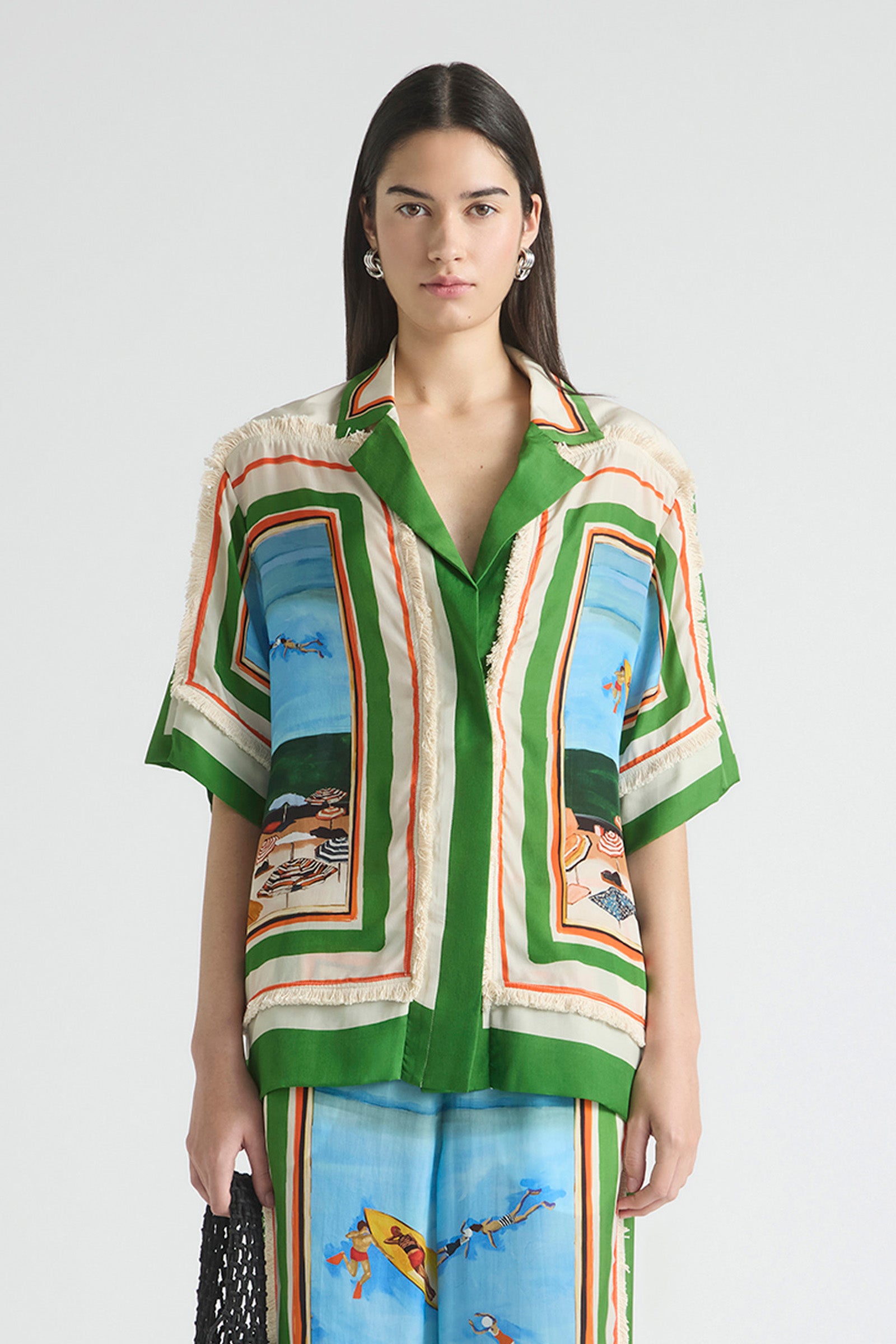 RIPPLE EFFECT FRINGED OVERSIZED SHIRT