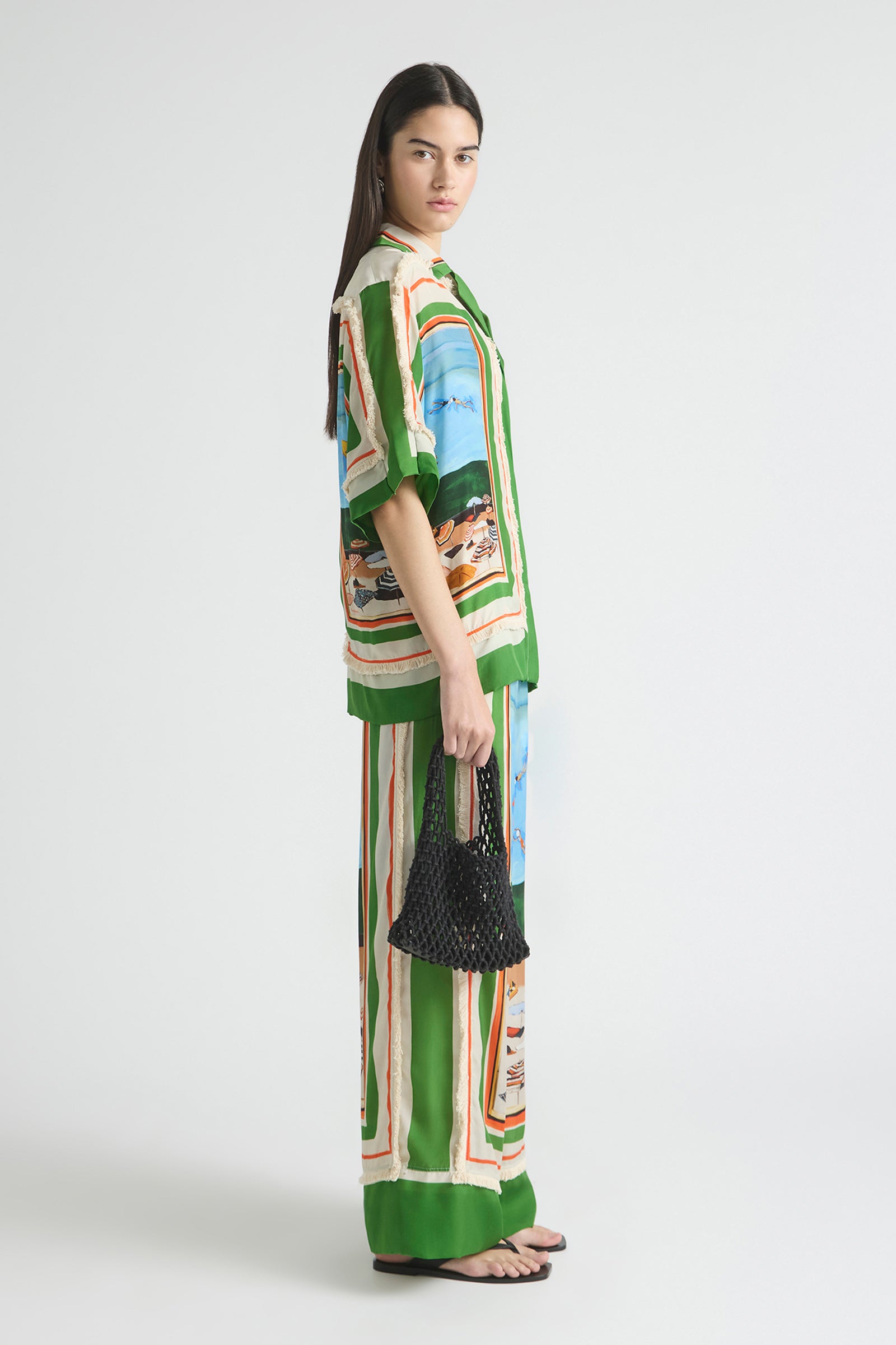 RIPPLE EFFECT FRINGED OVERSIZED SHIRT