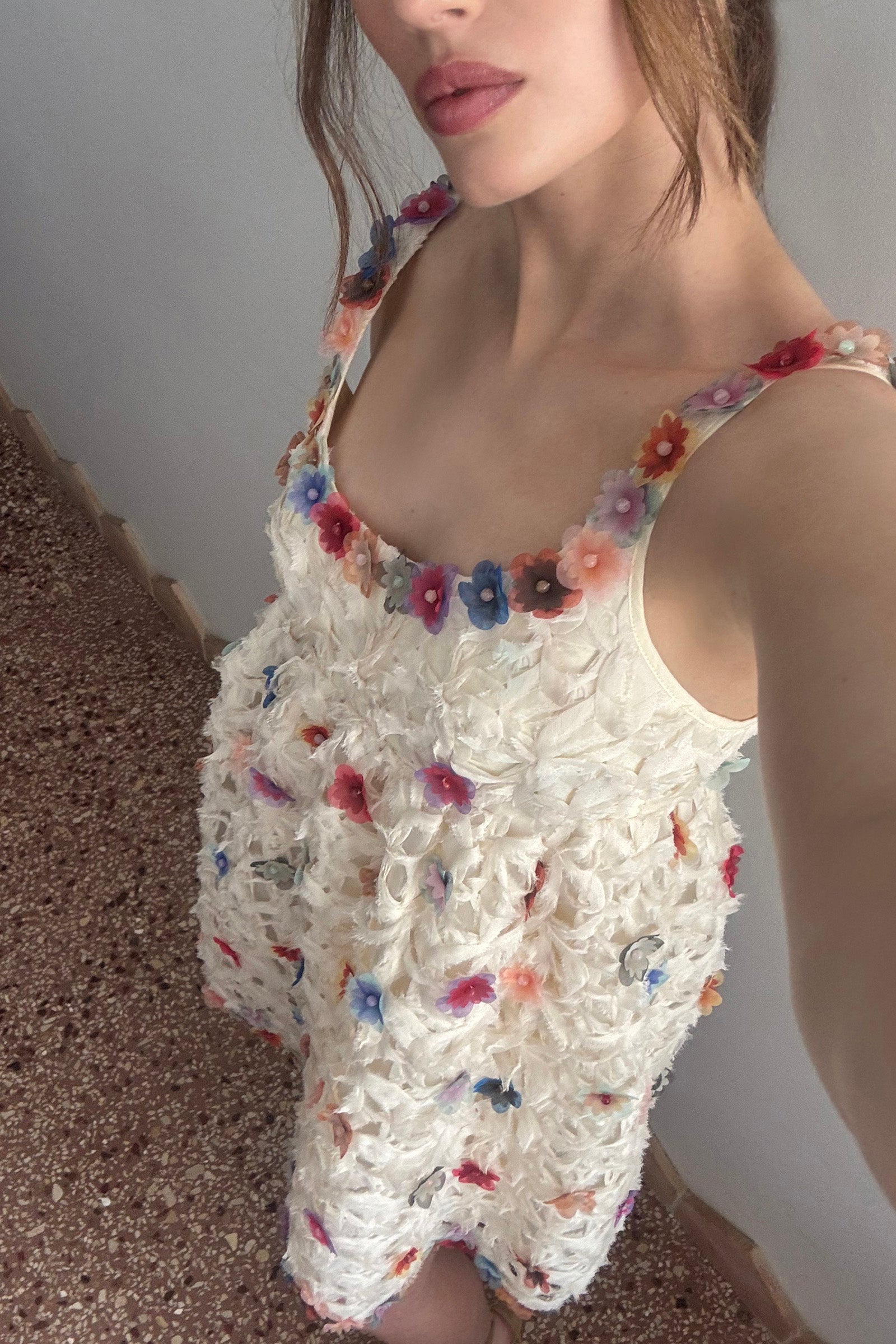 ECHO CROCHET FLOWER MINI DRESS