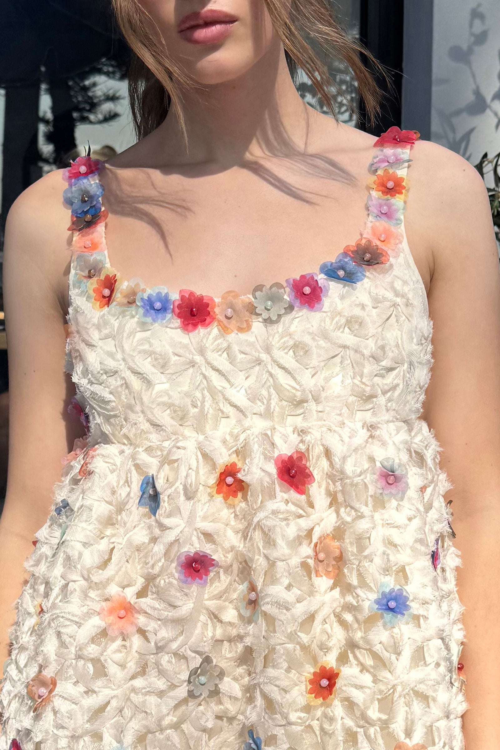 ECHO CROCHET FLOWER MINI DRESS