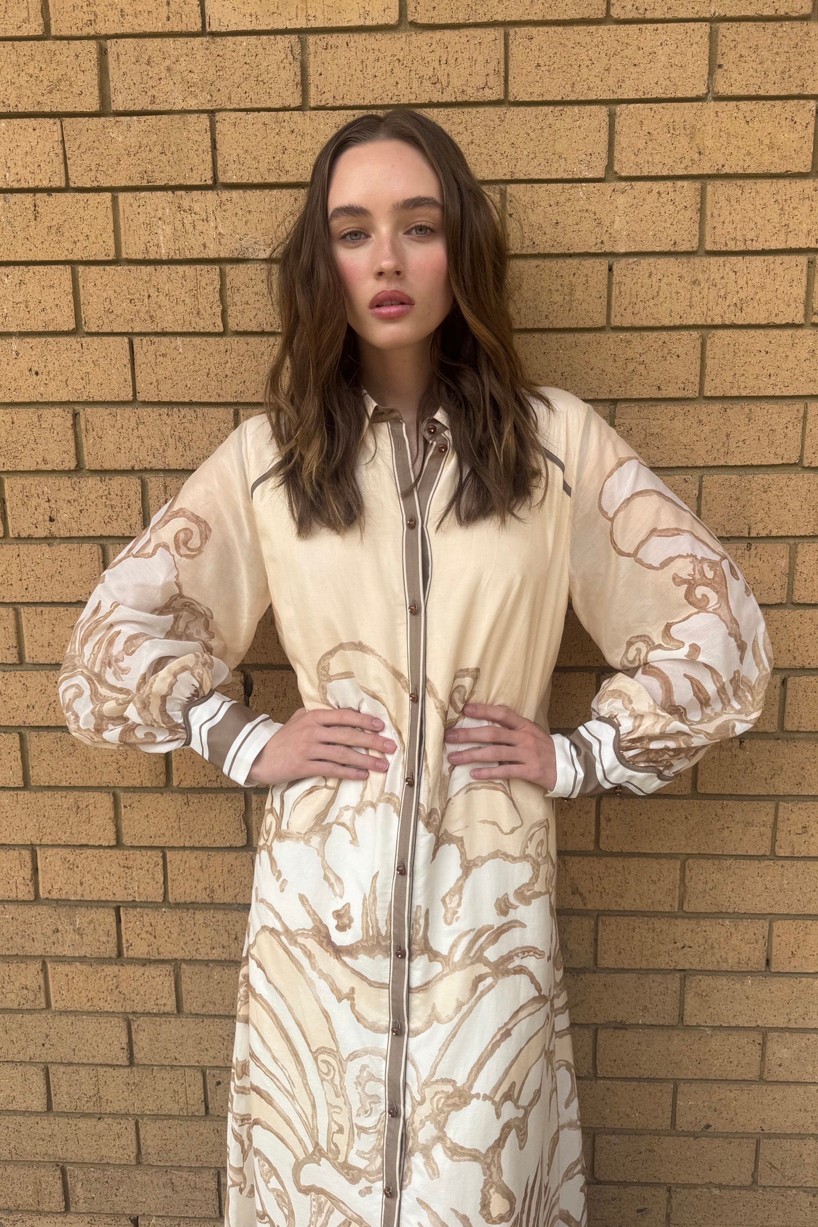 FRAGMENTS YOKE MIDI DRESS