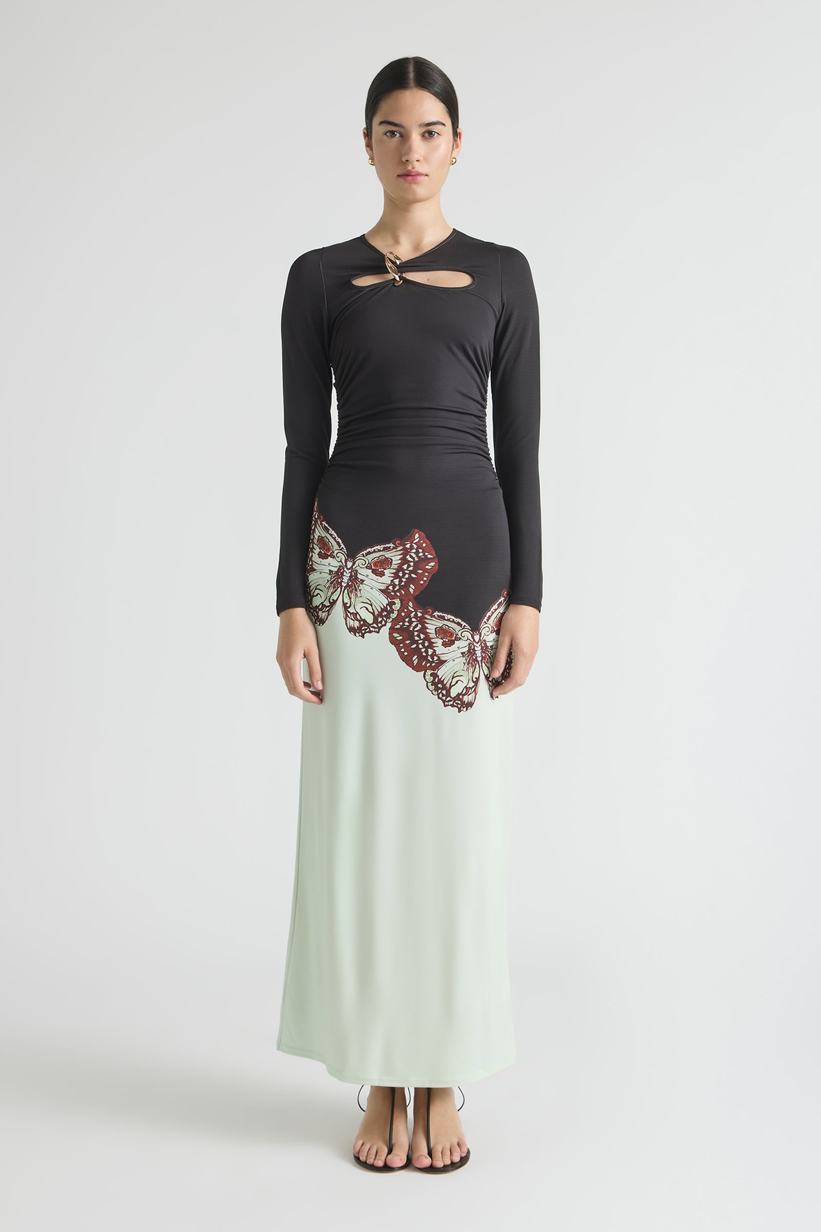 BUTTERFLY EFFECT SLIM LONG SLEEVE JERSEY DRESS