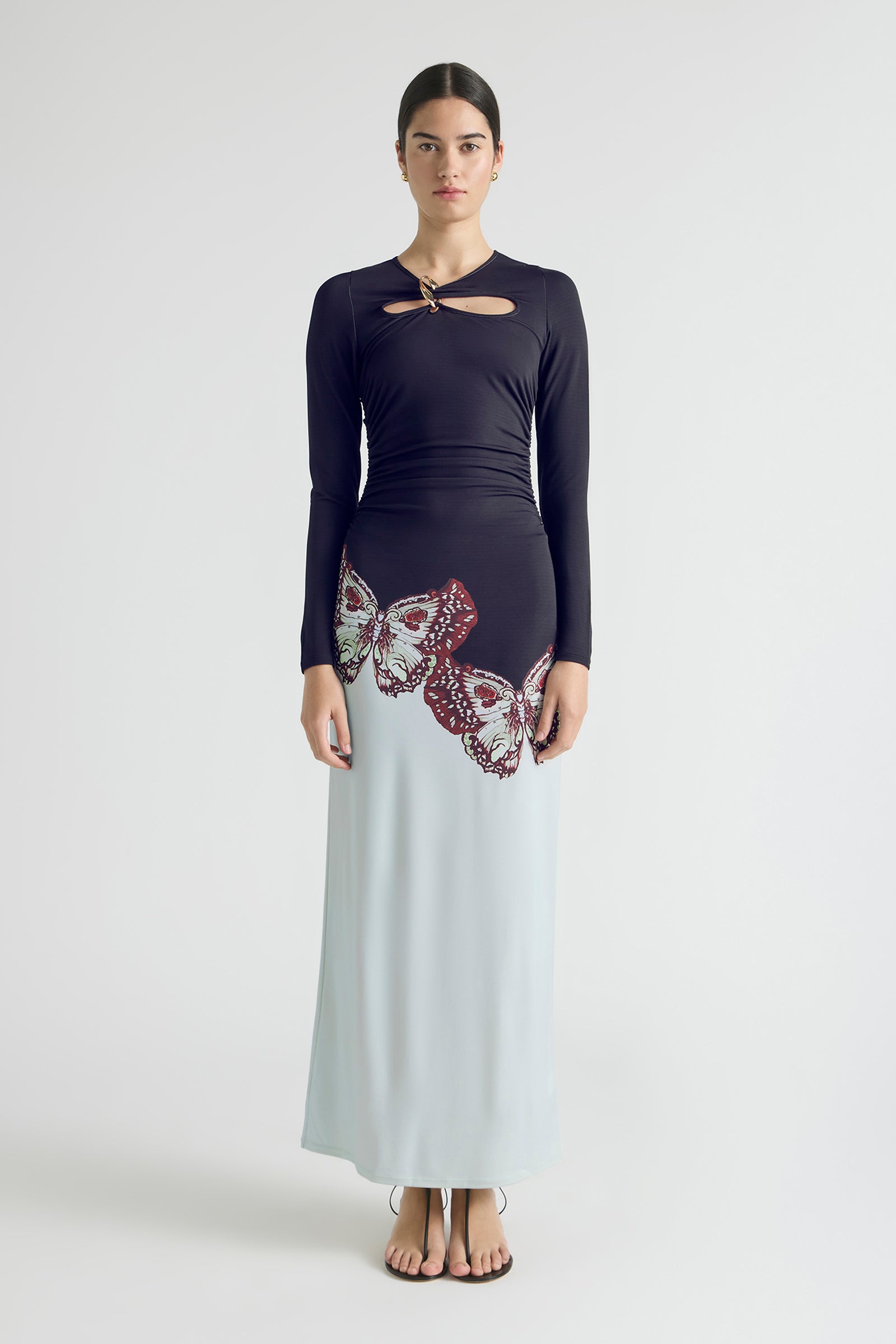 BUTTERFLY EFFECT SLIM LONG SLEEVE JERSEY DRESS