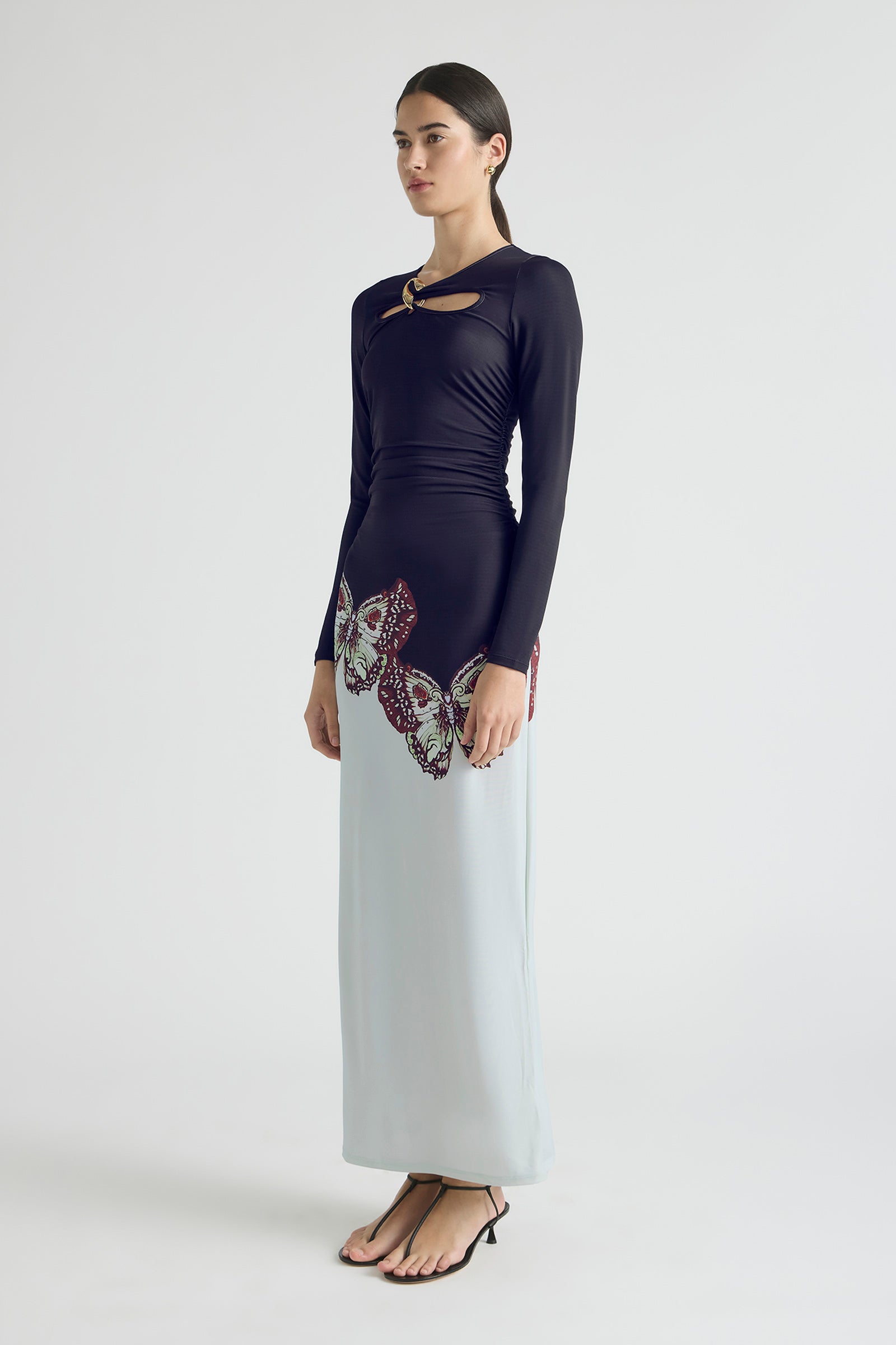 BUTTERFLY EFFECT SLIM LONG SLEEVE JERSEY DRESS