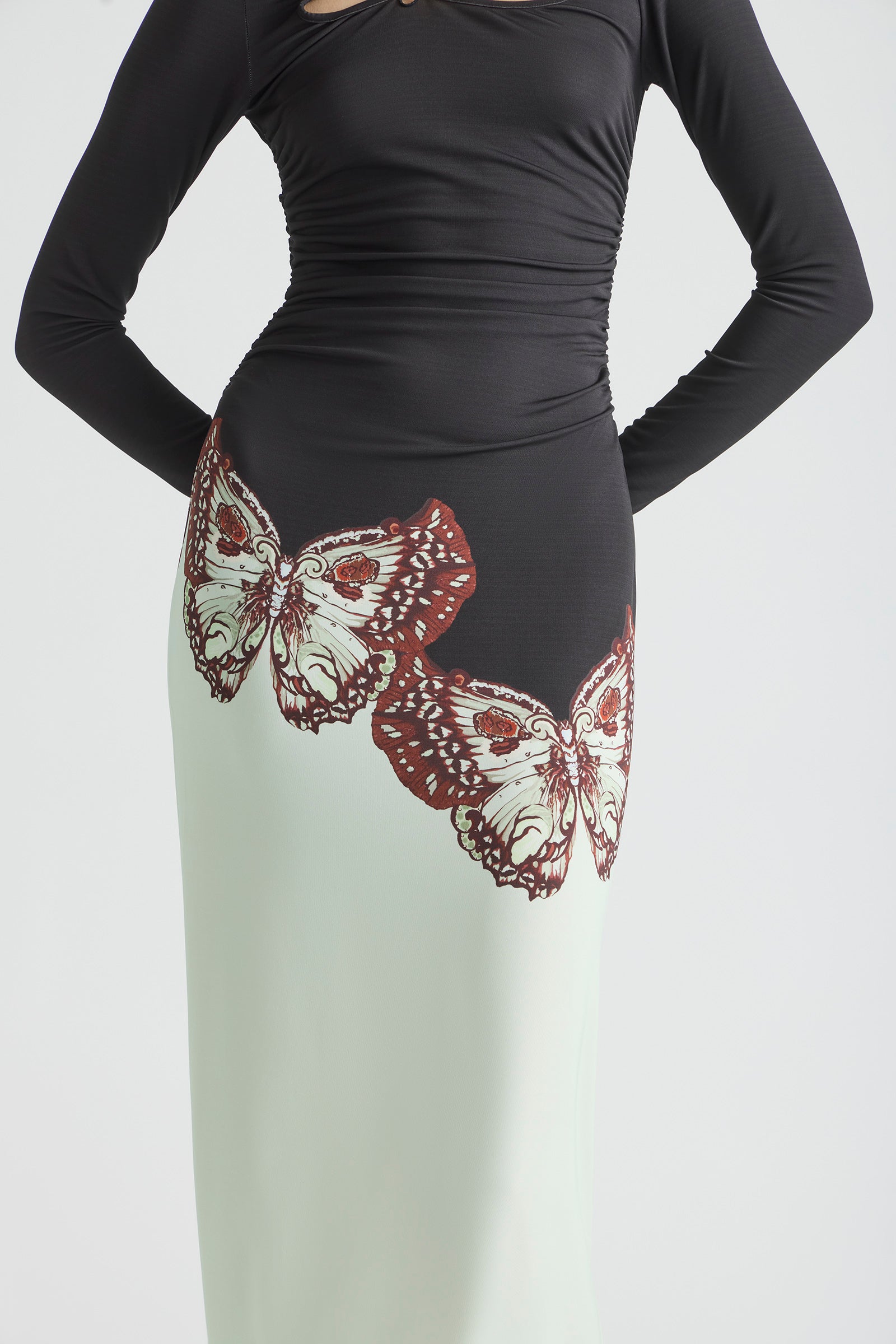 BUTTERFLY EFFECT SLIM LONG SLEEVE JERSEY DRESS