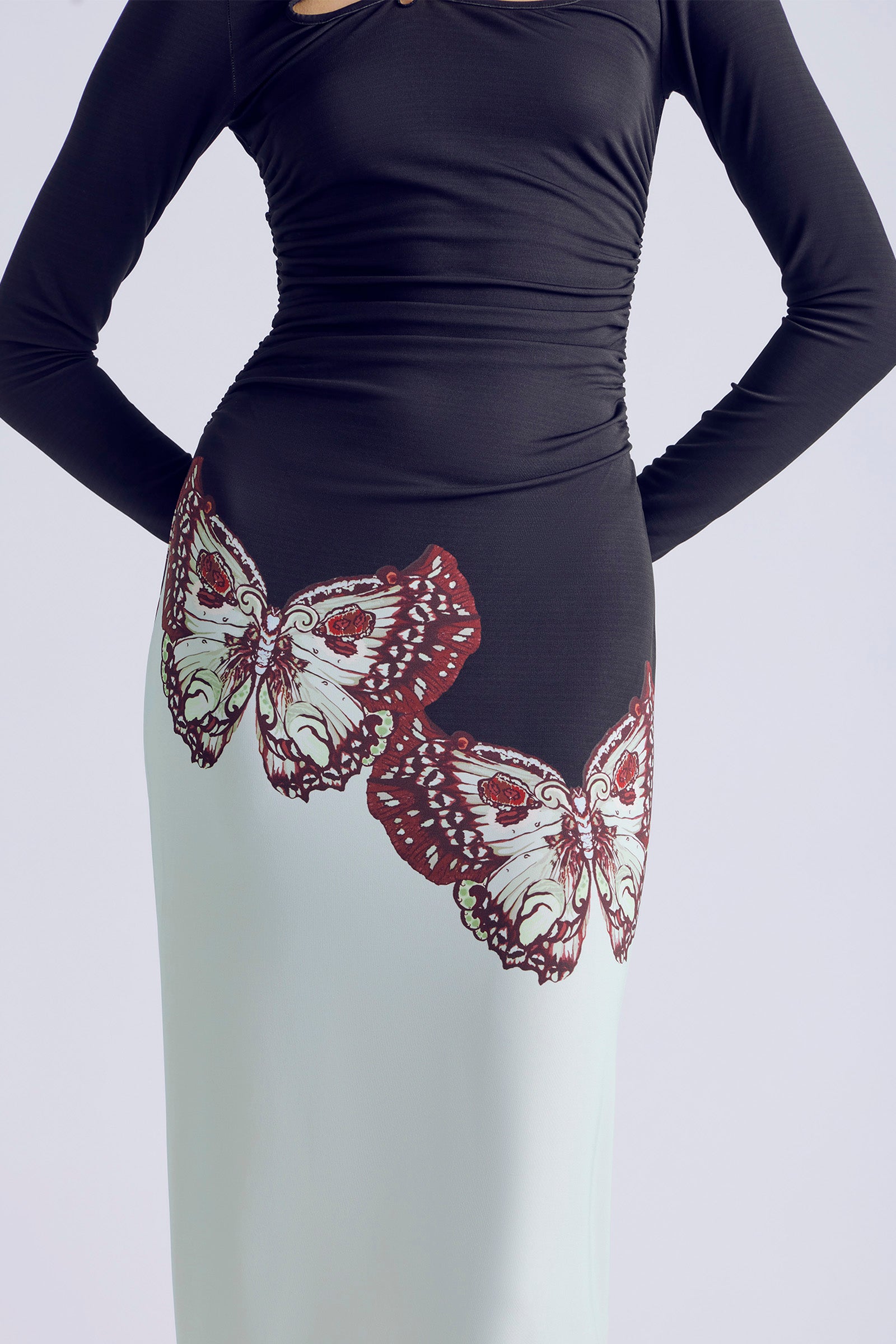 BUTTERFLY EFFECT SLIM LONG SLEEVE JERSEY DRESS