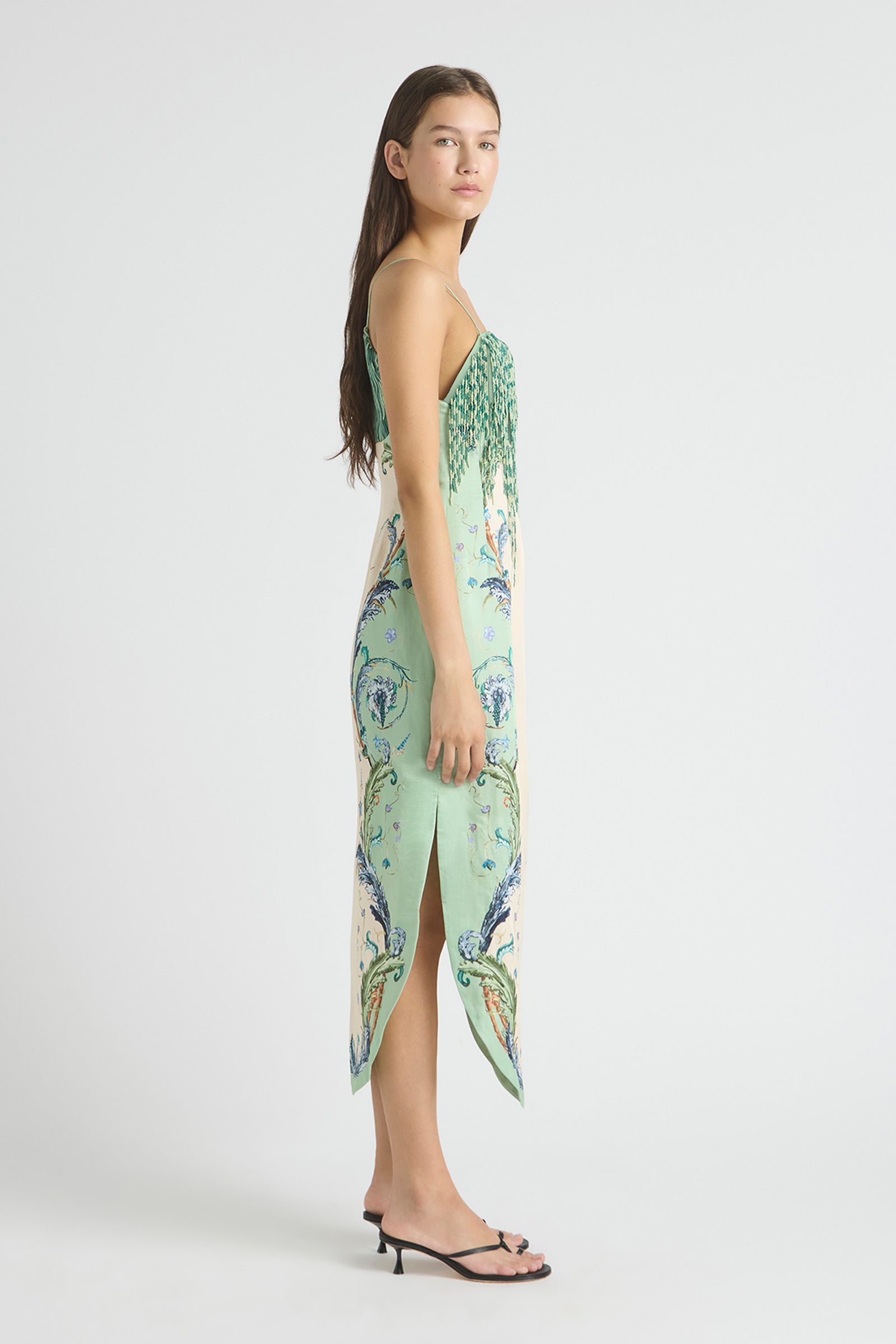 LE BON BON CURVED FRINGE BODICE DRESS