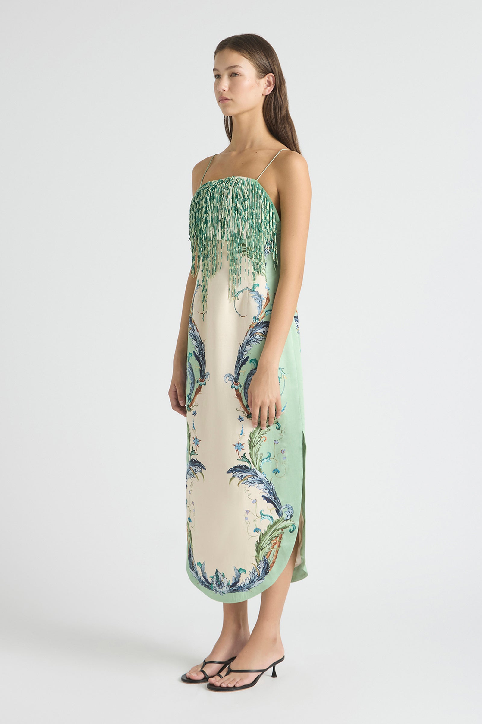 LE BON BON CURVED FRINGE BODICE DRESS