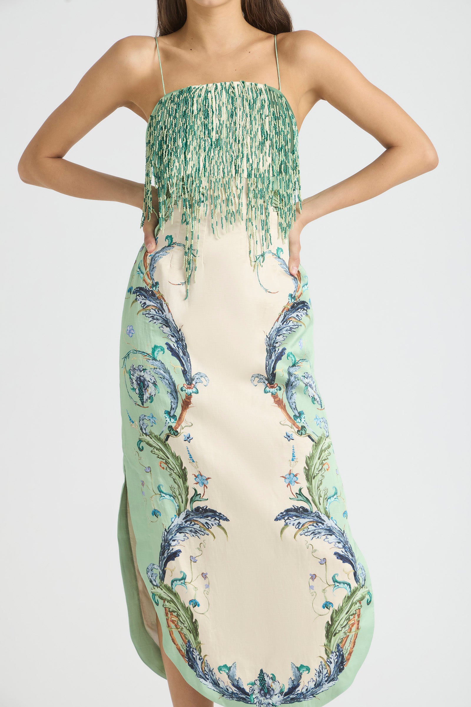LE BON BON CURVED FRINGE BODICE DRESS