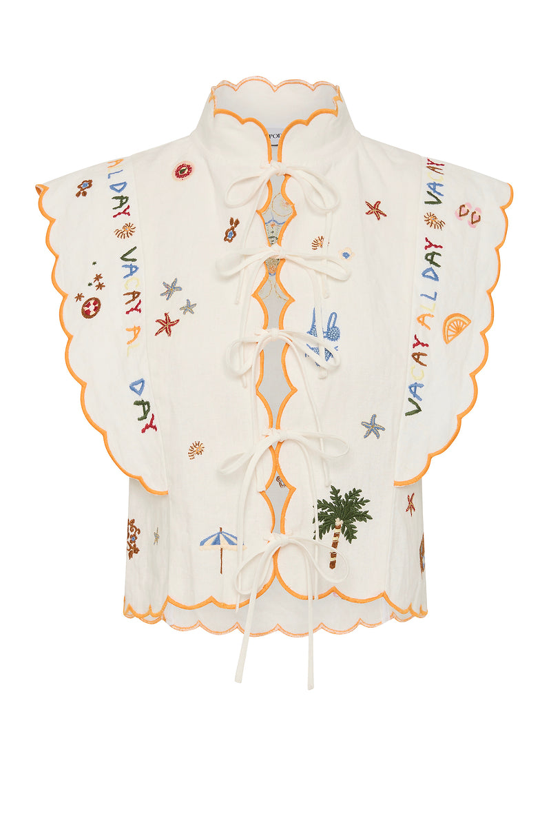 VACAY ALL DAY SCALLOP TIE TOP