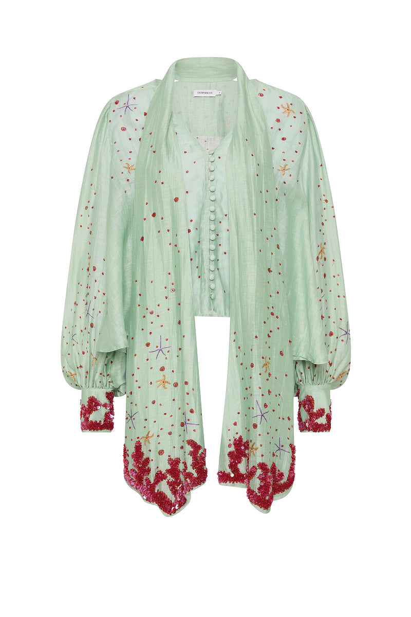 OCEANS APART NECK TIE BILLOW BLOUSE