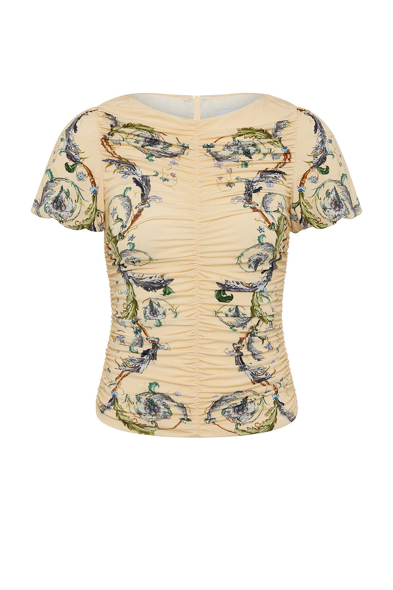LE BON BON RUCHED PUFF SLEEVE TOP