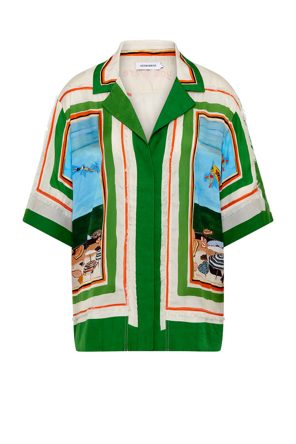 RIPPLE EFFECT FRINGED OVERSIZED SHIRT