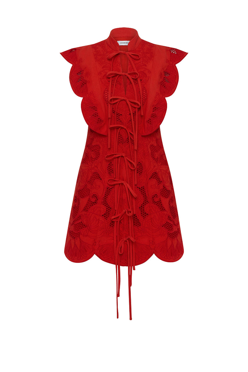 INTERLUDE SCALLOP TIE MINI DRESS