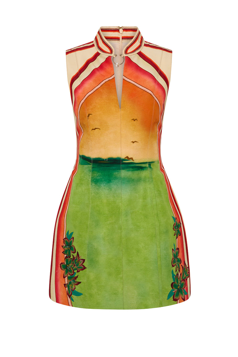 GOLDEN BREAK HIGH NECK LANTERN MINI DRESS