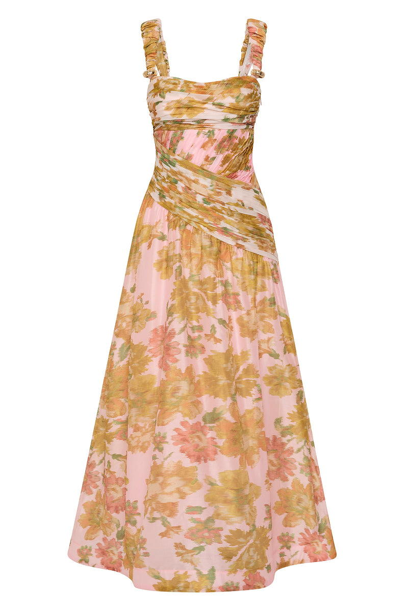 PEACH DREAM ROUCHED STRAP GOWN
