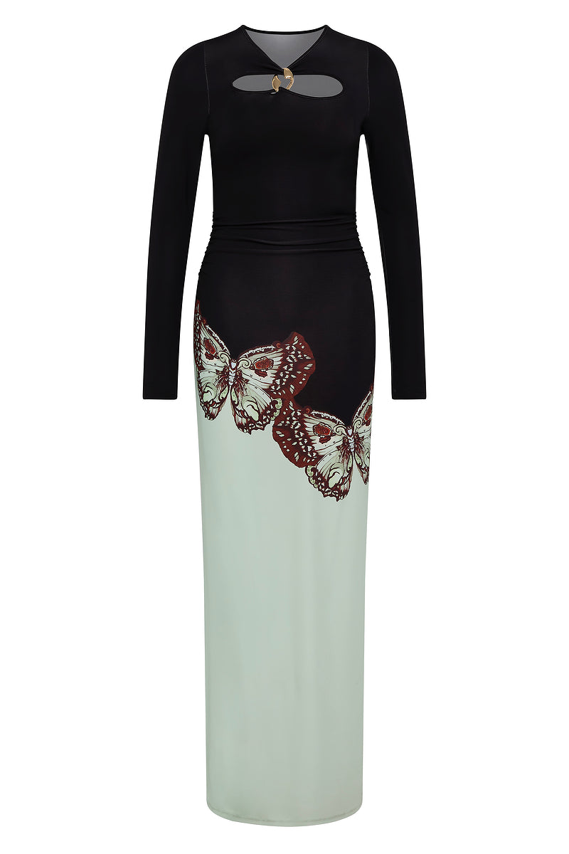 BUTTERFLY EFFECT SLIM LONG SLEEVE JERSEY DRESS