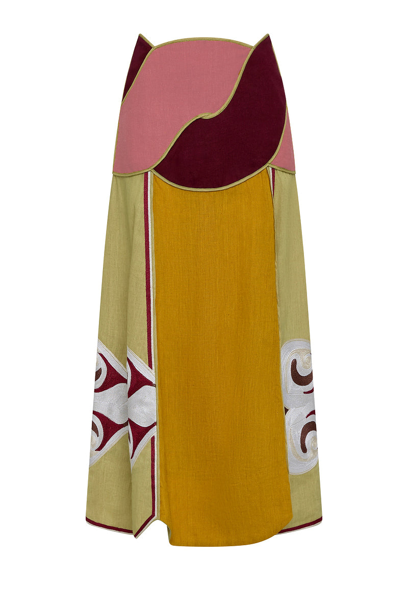 TWIN RIVERS CURVED YOKE MIDI SKIRT