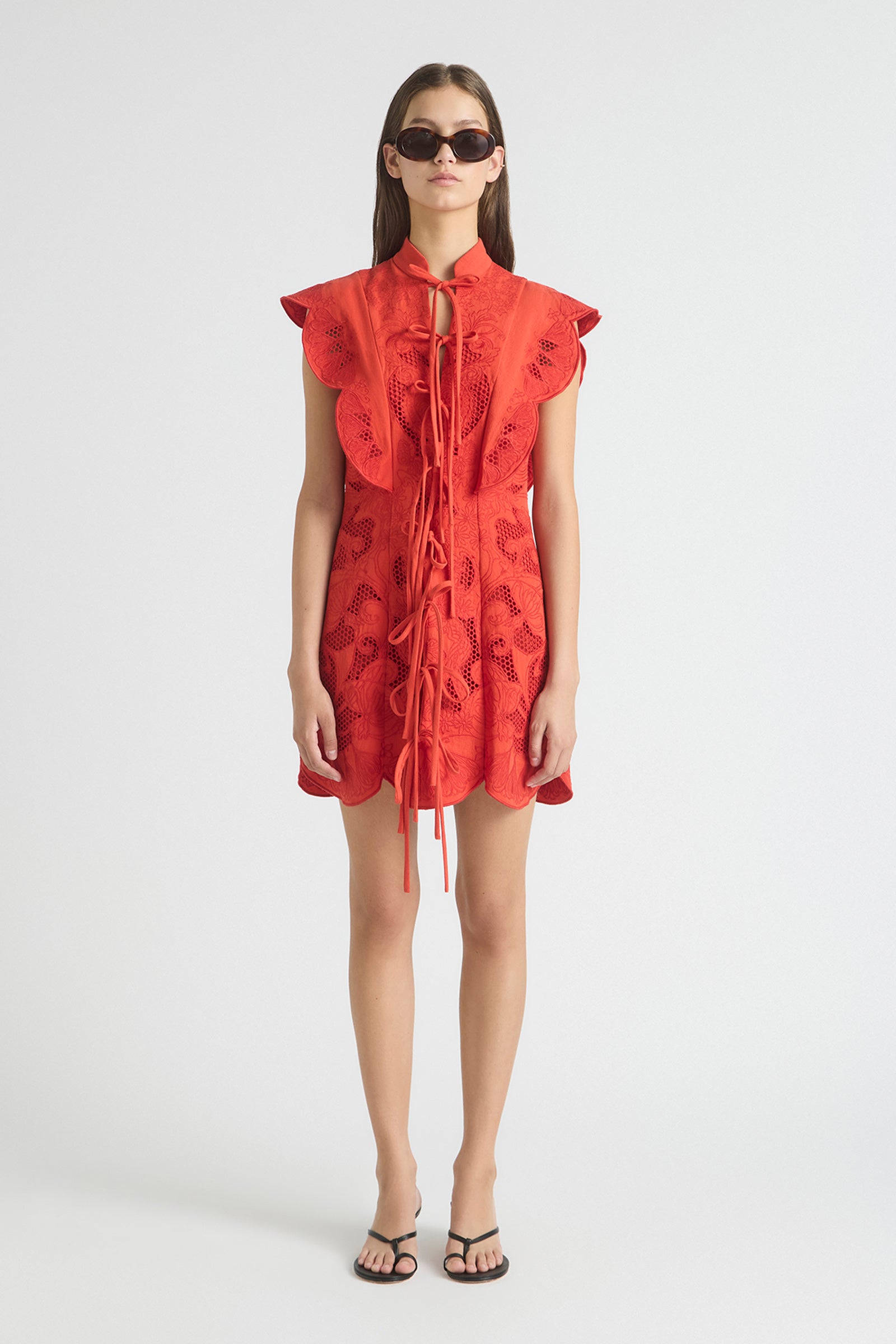 INTERLUDE SCALLOP TIE MINI DRESS