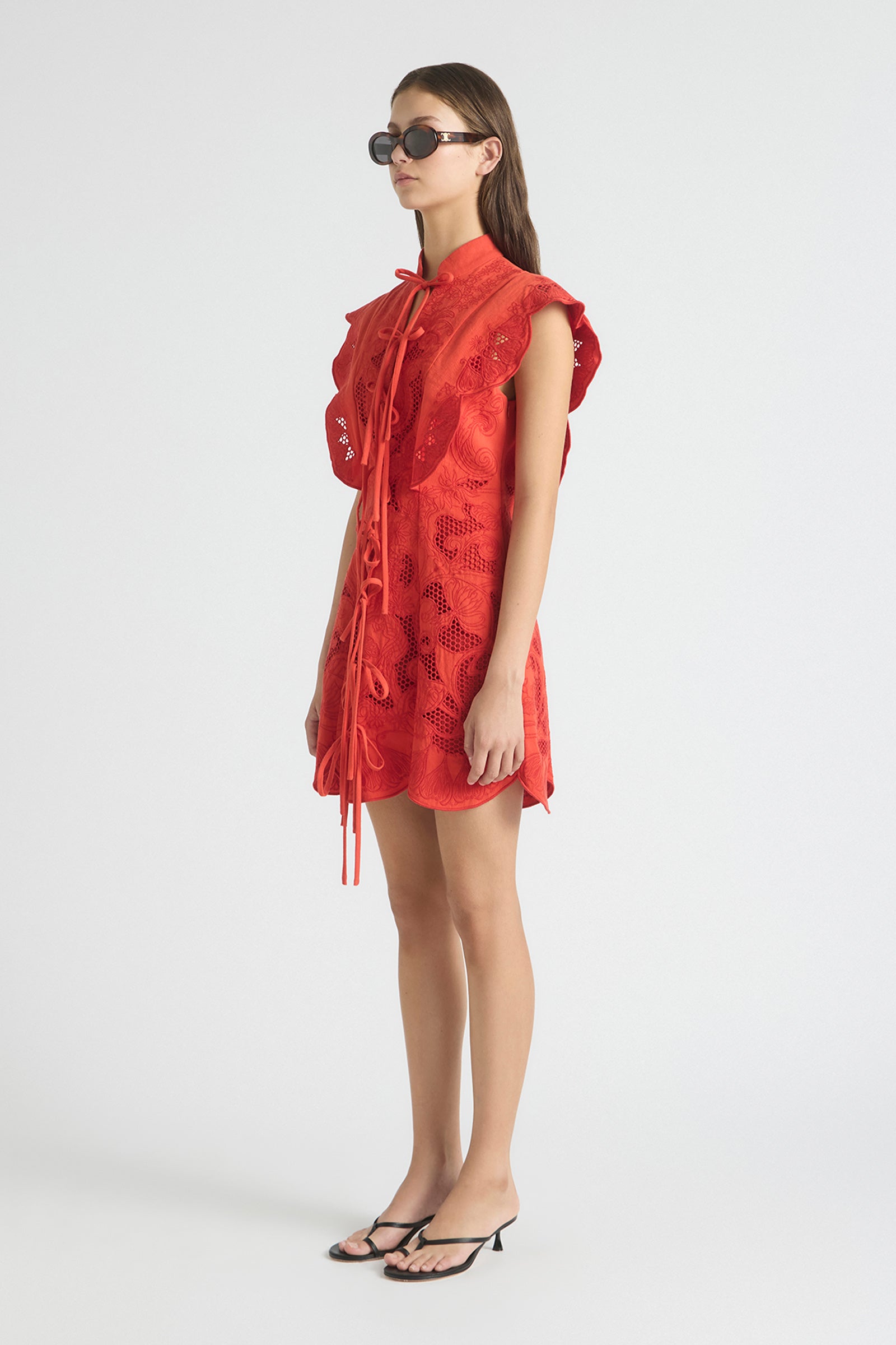 INTERLUDE SCALLOP TIE MINI DRESS