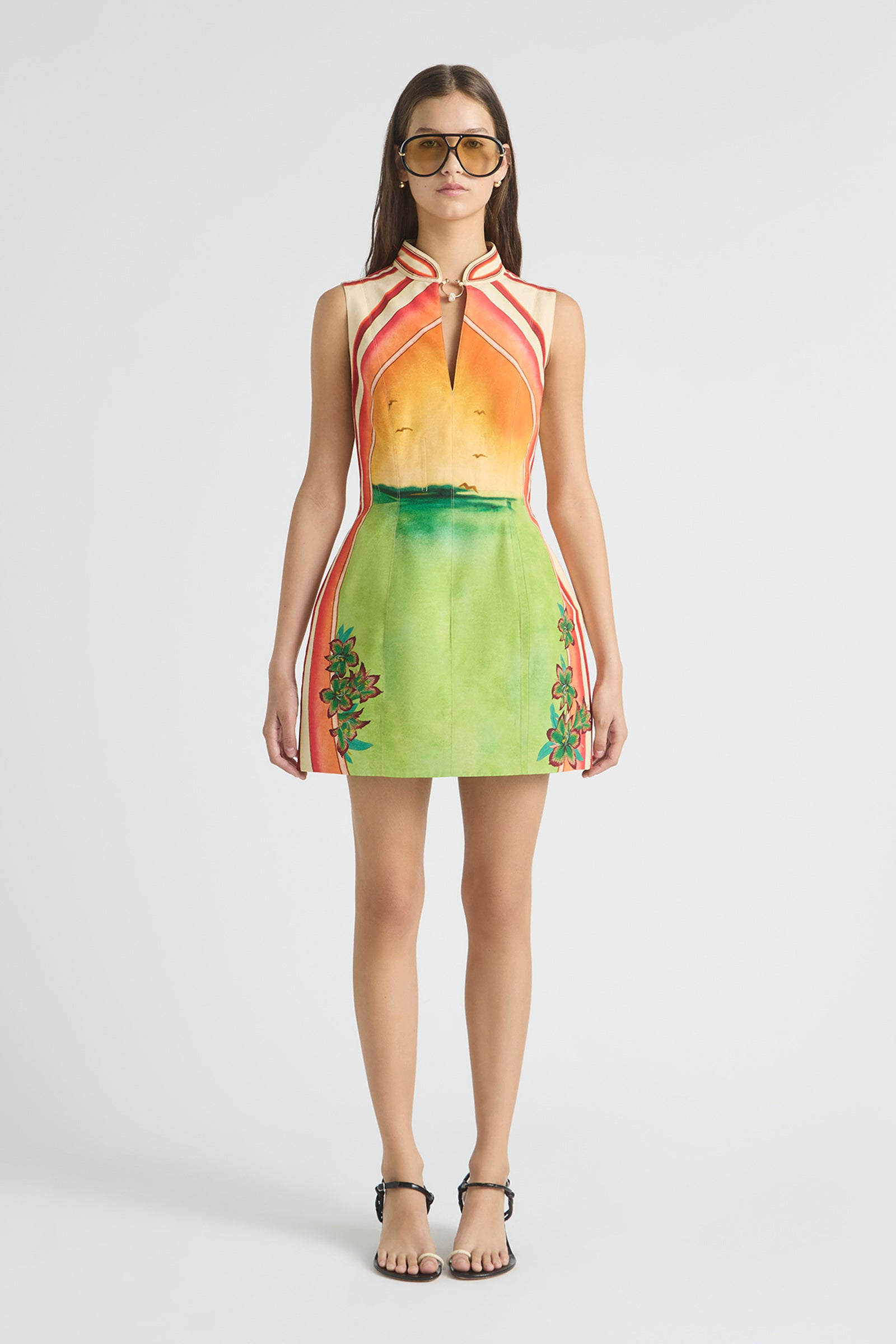 GOLDEN BREAK HIGH NECK LANTERN MINI DRESS