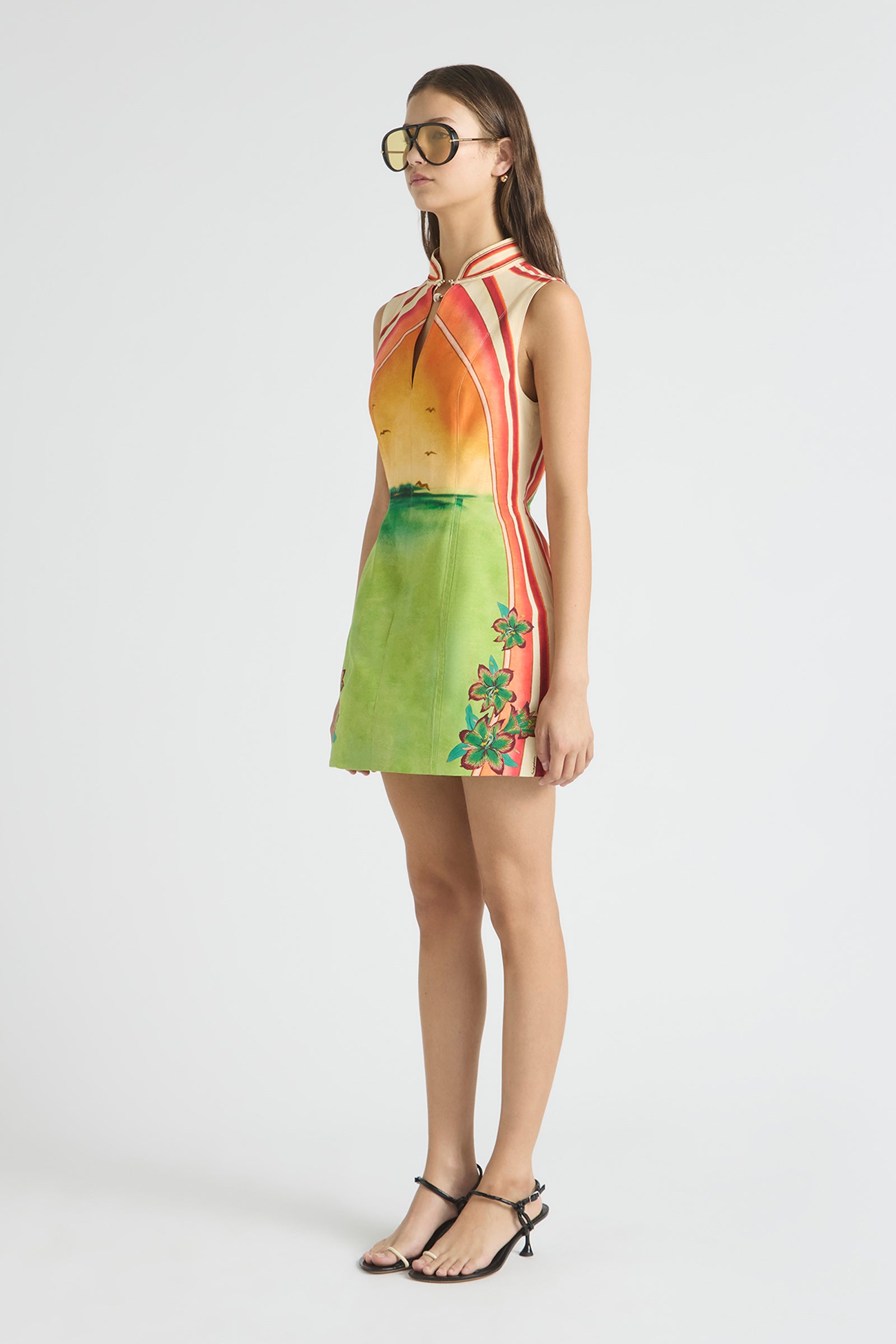 GOLDEN BREAK HIGH NECK LANTERN MINI DRESS