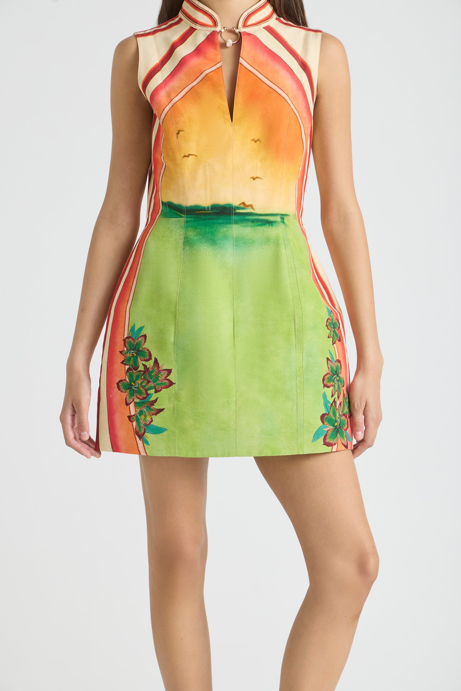 GOLDEN BREAK HIGH NECK LANTERN MINI DRESS