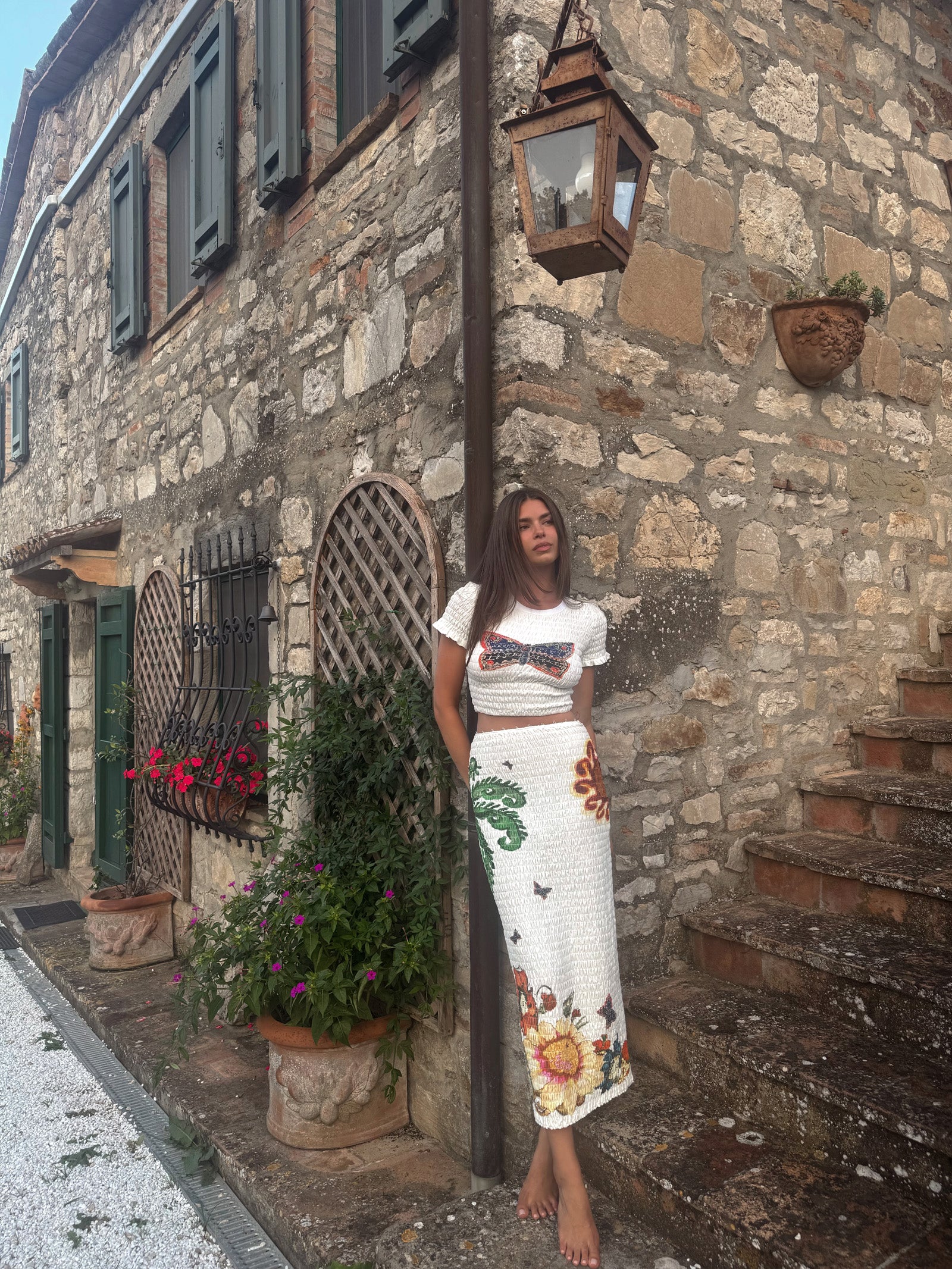 HOME OF THE ART SHIRRED LONG DRESS