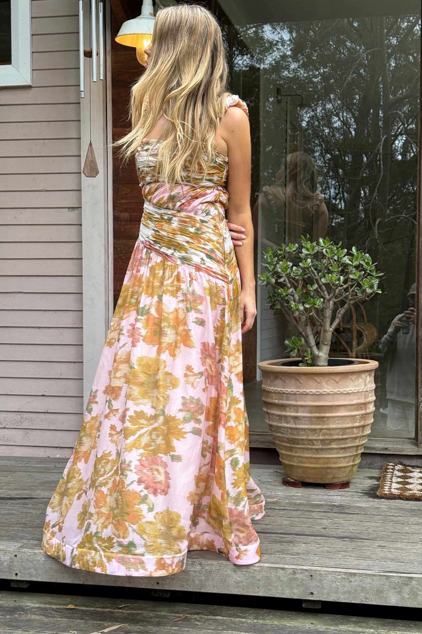 PEACH DREAM RUCHED STRAP GOWN